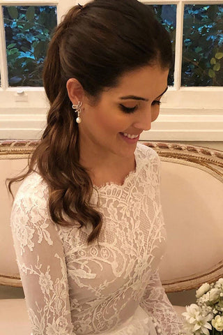 Long A-line Lace Wedding Dress with Sleeves