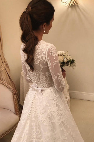 Long A-line Lace Wedding Dress with Sleeves