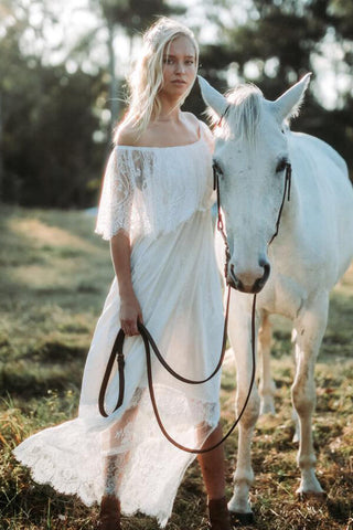 Long A-line Off-the-shoulder Tulle Lace Wedding Dress