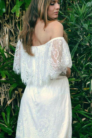 Long A-line Off-the-shoulder Tulle Lace Wedding Dress