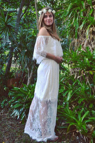 Long A-line Off-the-shoulder Tulle Lace Wedding Dress