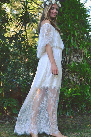 Long A-line Off-the-shoulder Tulle Lace Wedding Dress