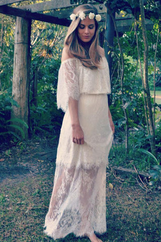 Long A-line Off-the-shoulder Tulle Lace Wedding Dress