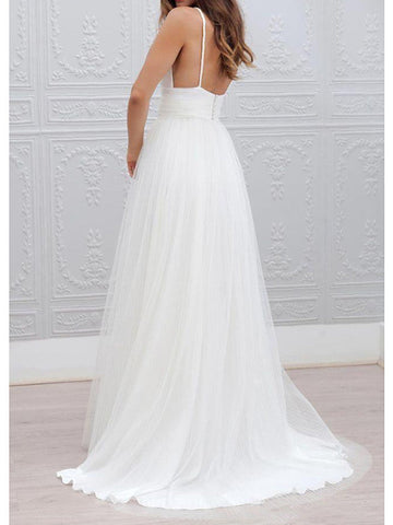 Long A-Line Spaghetti Strap Taffeta Tulle Chiffon Wedding Dresses