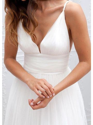 Long A-Line Spaghetti Strap Taffeta Tulle Chiffon Wedding Dresses