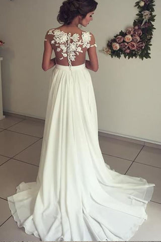 Long A-line Sweetheart Appliques Lace Chiffon Wedding Dress with Slit