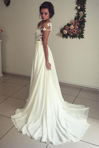 Long A-line Sweetheart Appliques Lace Chiffon Wedding Dress with Slit