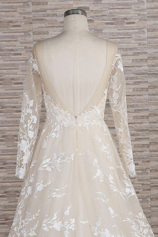 Long A-line Sweetheart Applqiues Tulle Wedding Dress with Sleeves