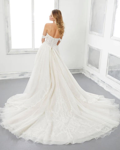 Long A-Line Sweetheart Off-the-Shoulder Backless Wedding Dress With Appliques Lace