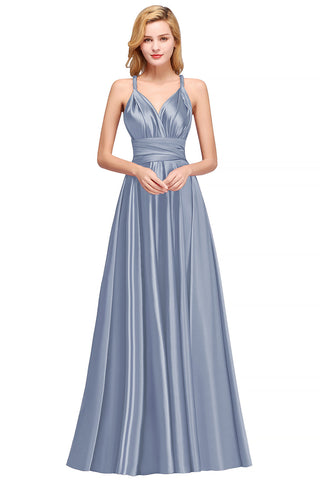 Spaghetti Straps Satin Long Bridesmaid Dresses Prom Party Gown