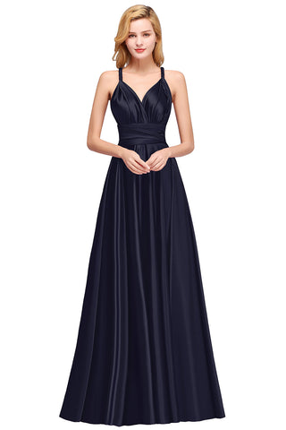 Spaghetti Straps Satin Long Bridesmaid Dresses Prom Party Gown