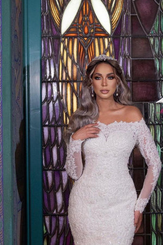 Long Mermaid Off-the-Shoulder Detachable Wedding Dresses With Sleeves