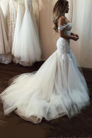 Long Mermaid Off the Shoulder Lace Backless Wedding Dresses