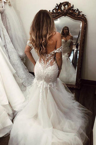 Long Mermaid Off the Shoulder Lace Backless Wedding Dresses