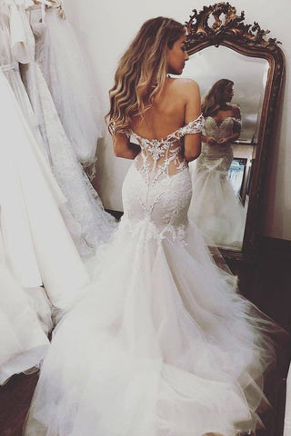 Long Mermaid Off the Shoulder Lace Backless Wedding Dresses