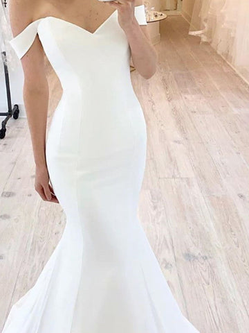 Long Mermaid Off the Shoulder Satin Wedding Dresses