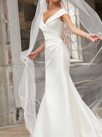 Long Mermaid Off the Shoulder Satin Wedding Dresses