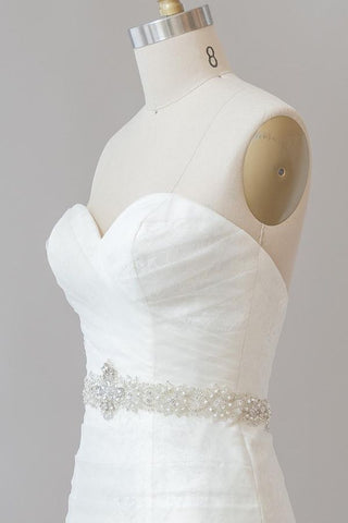 Long Mermaid Strapless Tulle Lace Wedding Dress