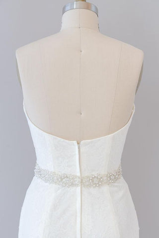 Long Mermaid Strapless Tulle Lace Wedding Dress