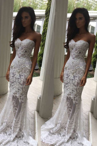 Long Mermaid Sweetheart Lace Wedding Dress