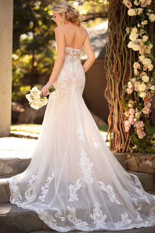 Long Mermaid Sweetheart Tulle Chapel Train Wedding Dress