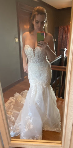 Long Mermaid Sweetheart Tulle Chapel Train Wedding Dress