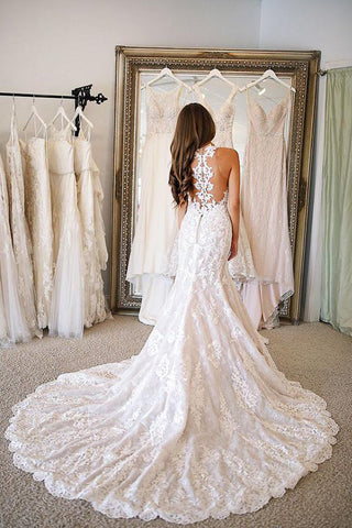 Long Mermaid Sweetheart Wedding Dresses With Appliques Lace