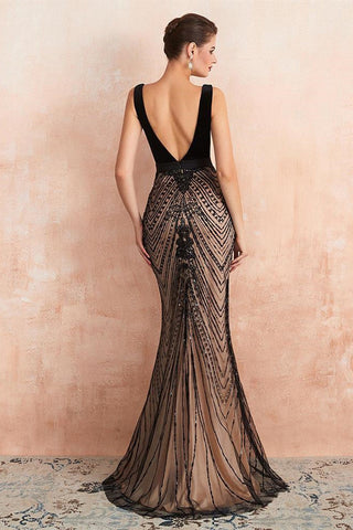 Long Mermaid V-neck Beading Sequins Evening Dress