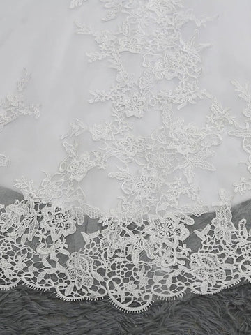 Long Mermaid V Neck Tulle Lace Backless Wedding Dresses with Cap Sleeves