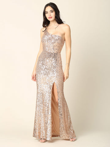 Long One Shoulder Formal Fitted Prom Dress