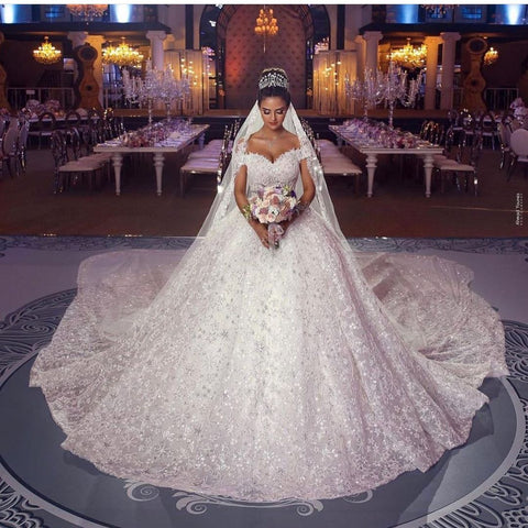 Long Princess Off-the-shoulder Lace Wedding Dress