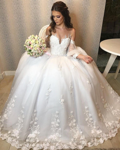 Long Princess Off-the-shoulder Tulle Wedding Dress with Bubble Sleeves