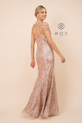 Long Prom Dress Sequin Print Trumpet Gown