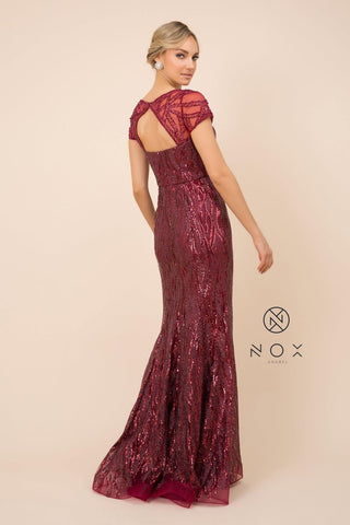 Long Prom Dress Sequin Print Trumpet Gown