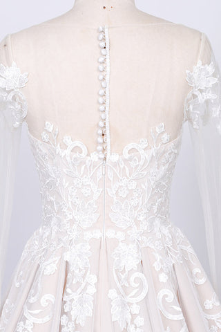 Long Sleeve Appliques Lace Tulle A-line Wedding Dress