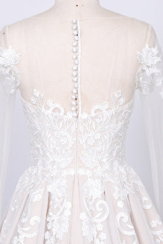 Long Sleeve Appliques Tulle A-line Wedding Dress