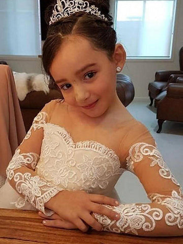 Long Sleeve Ball Gown Court Train Off the Shoulder Wedding Flower Girl Dresses