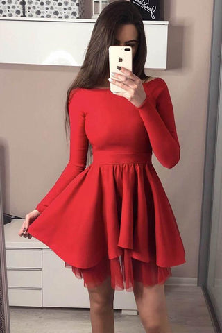 Long Sleeve Homecoming Dresses Off the Shoulder Short  Prom Dress