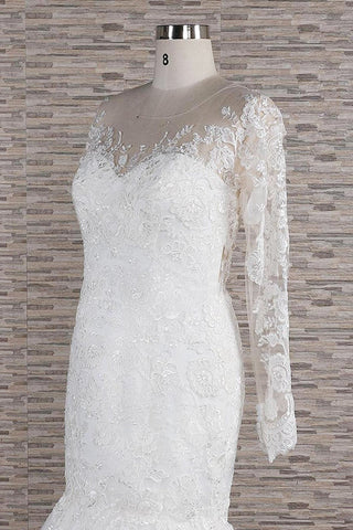 Long Sleeve Mermaid Sweetheart Appliques Lace Backless Wedding Dress