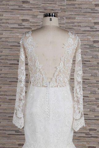 Long Sleeve Mermaid Sweetheart Appliques Lace Backless Wedding Dress