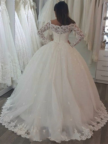 Long Sleeve Off the Shoulder Princess Wedding Dress With Appliques Lace