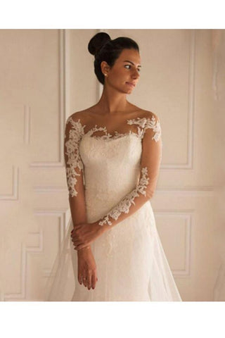 Long Sleeves Appliques Button Floor-Length Mermaid Wedding Dress WD151