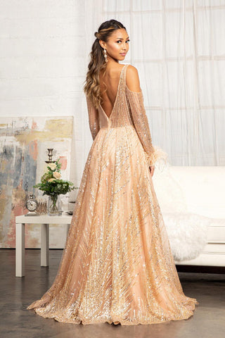 Long Sleeves Glitter A Line Long Prom Dress