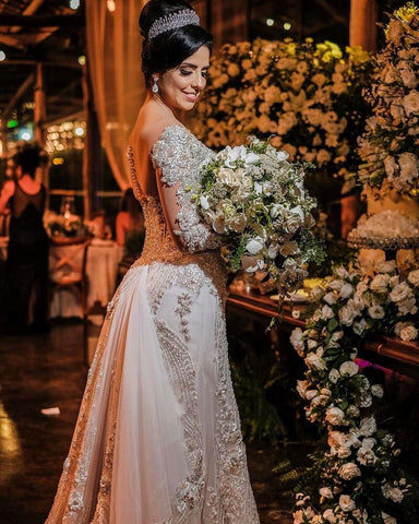 Long Sleeves Mermaid Off-the-shoulder Tulle Wedding Dress with Appliques Lace