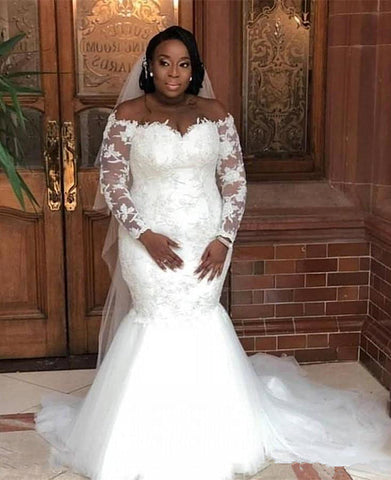 Long Sleeves Off-the-Shoulder Mermaid Lace Wedding Dress