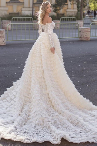 Long Sleeves Off the Shoulder Mermaid Wedding Dress With Train