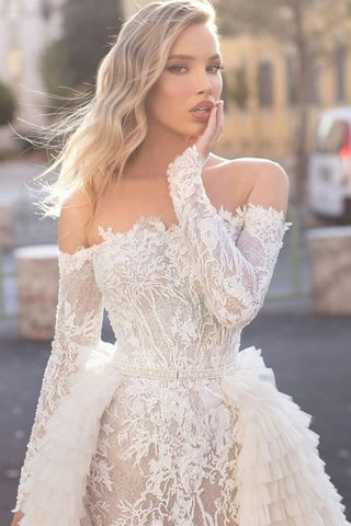 Long Sleeves Off the Shoulder Mermaid Wedding Dress With Train