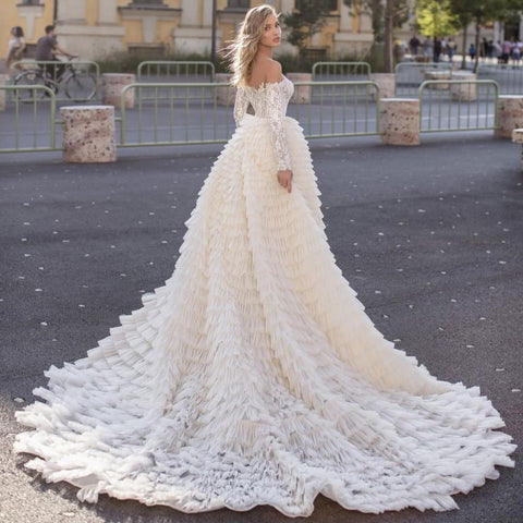 Long Sleeves Off the Shoulder Mermaid Wedding Dress With Train