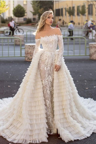 Long Sleeves Off the Shoulder Mermaid Wedding Dress With Train