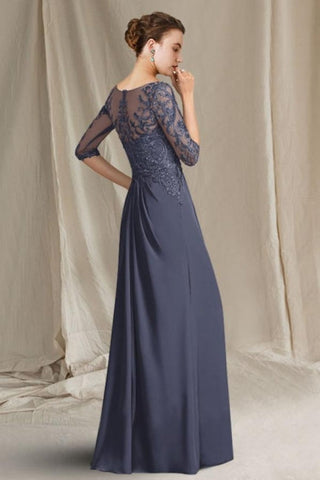 Elegant A-Line Lace Mother of The Bride Dress Scoop Neck Half Sleeve Bridesmaid Dresses With Appliques